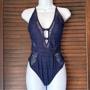 Navy Lace One-Piece Swimsuit
